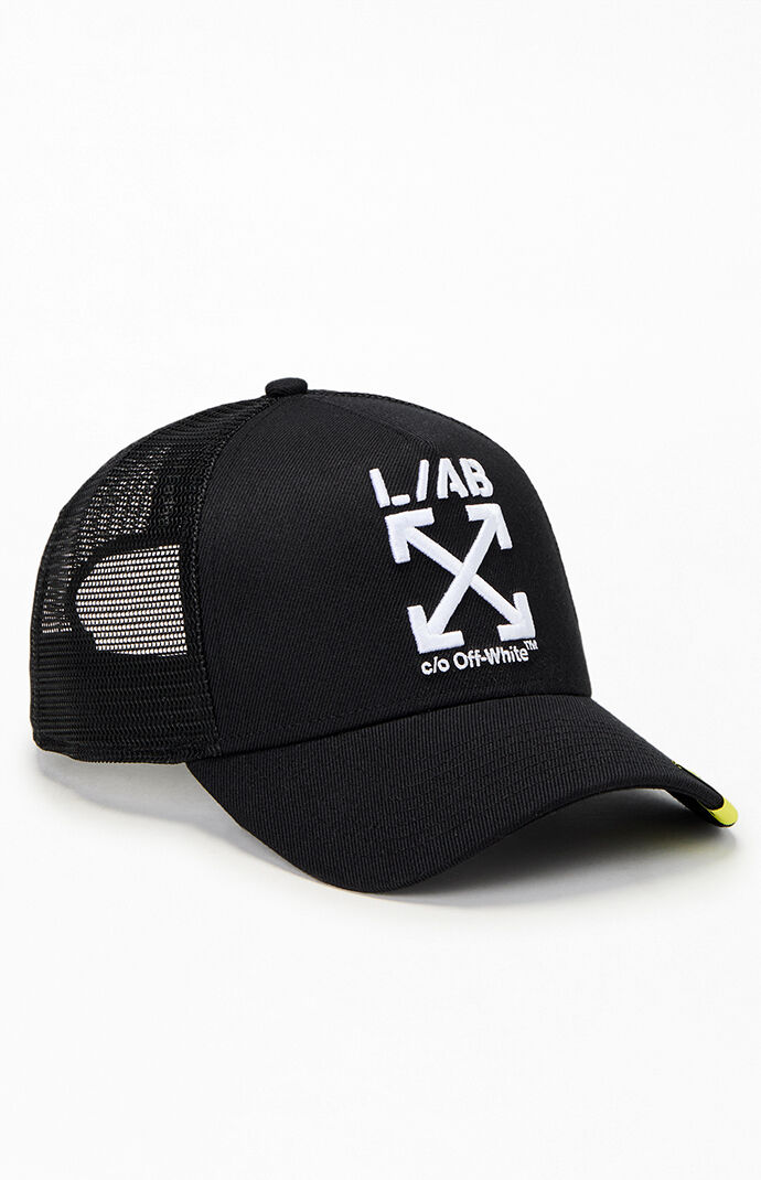 L/AB c/o Off-White Clamp Arrows Trucker Hat in Black