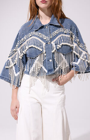 Adelynne Pearl Cropped Denim Jacket image number 2
