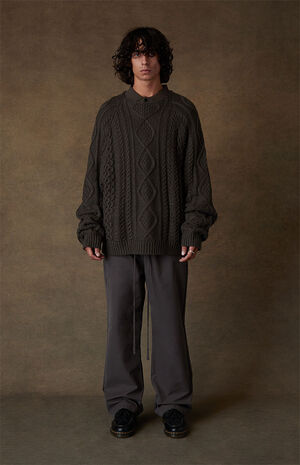 Off Black Cable Knit Sweater image number 6