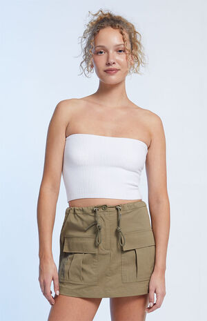 Olive Drawstring Cargo Mini Skirt image number 1