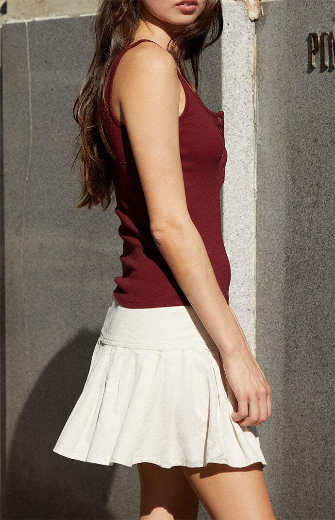 John Galt Burgundy Simonne Henley Tank Top