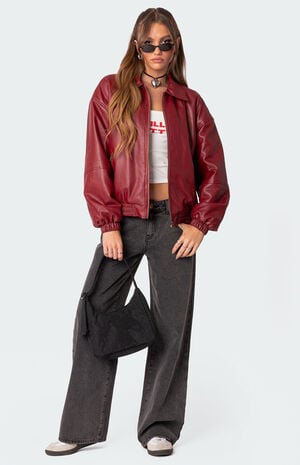 Halley Faux Leather Bomber Jacket image number 2