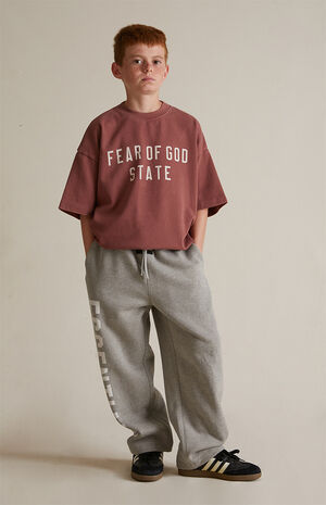 Kids Dark Heather Oatmeal Fleece Relaxed Sweatpants image number 2