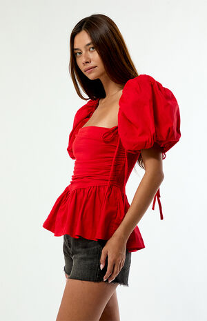 Cherry Jacinta Puff Sleeve Top image number 3