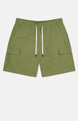 Olive Linen Utility Cargo Shorts image number 1