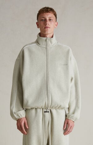 Heather Stone & Cloud White Modern Fleece Track Jacket image number 2