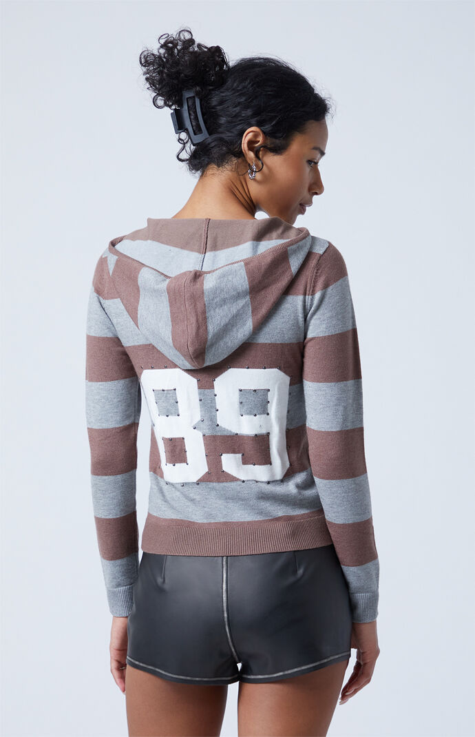 Third Charm Striped Studded Hooded Sweater | PacSun