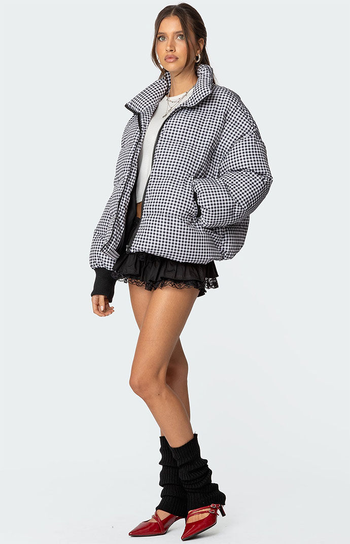 Edikted Oversized Gingham Puffer | PacSun