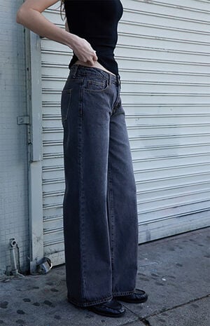 Washed Black Low Rise Straight Leg Jeans image number 2