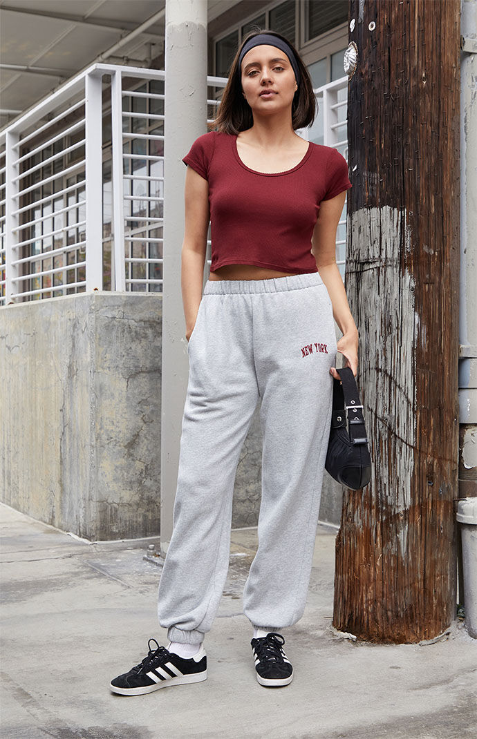 John Galt Light Gray New York Rosa Sweatpants PacSun