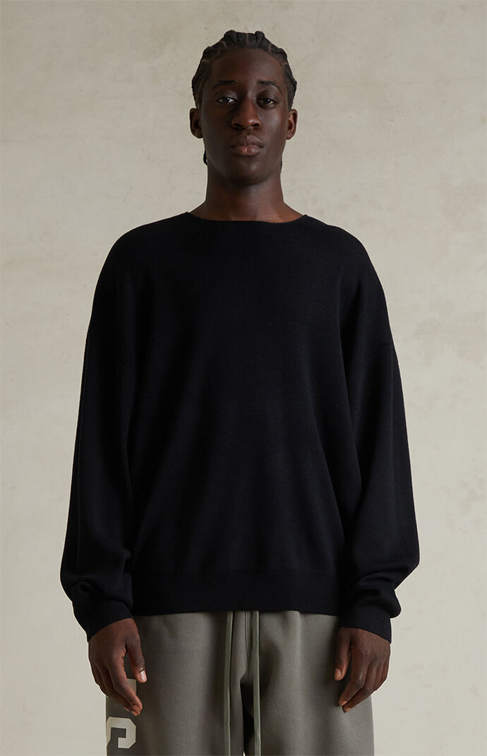 Fear of God ESSENTIALS Jet Black Merino Wool Crew Neck Sweater