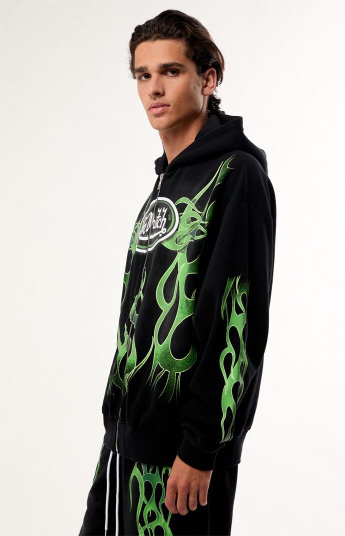 Von Dutch Green Flame Zip Up Hoodie | Pacsun