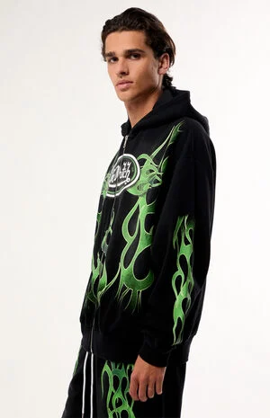 Green Flame Zip Up Hoodie image number 2