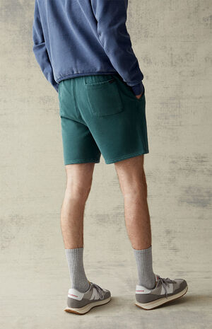 Fleece Washed Green Sweat Shorts image number 5