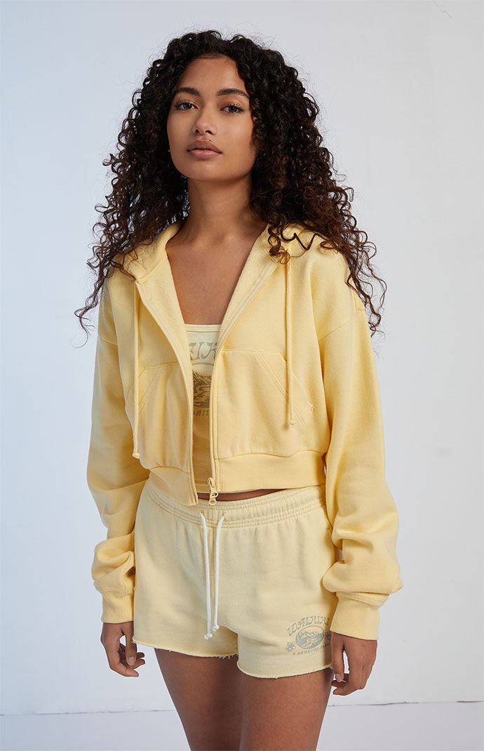 Yellow cropped zip up hoodie sales