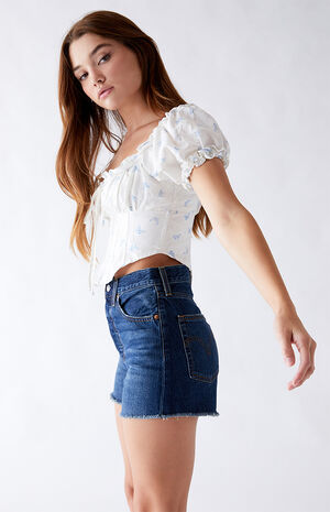 Dark Blue Ribcage Denim Shorts Dark Blue Ribcage Denim Shorts image number null
