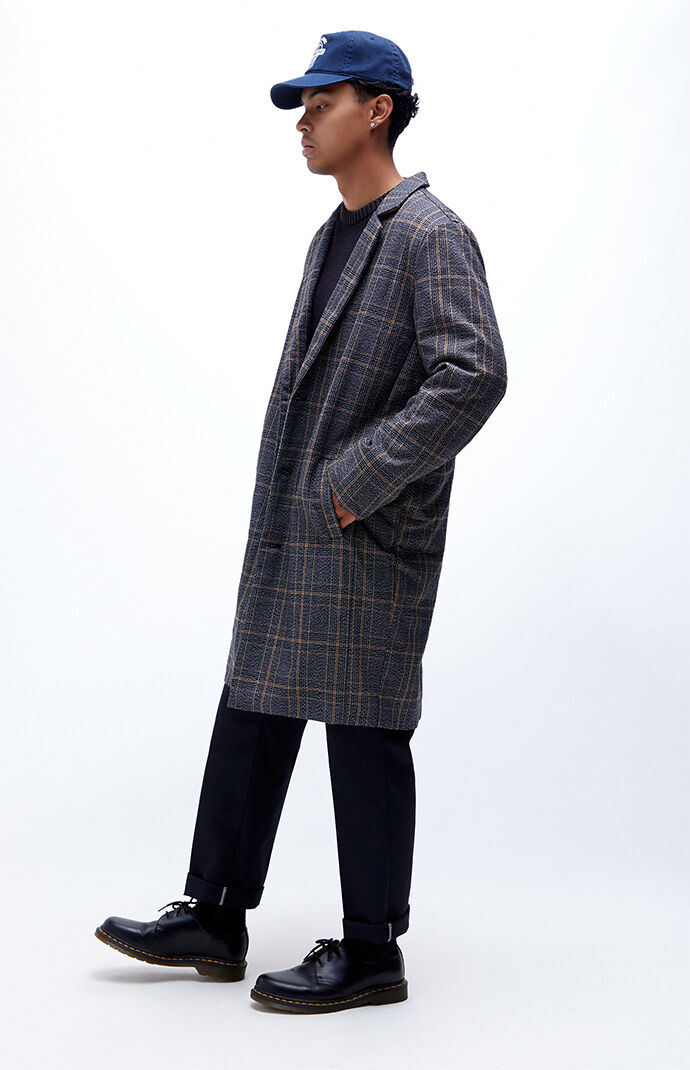 Plaid long deals coat