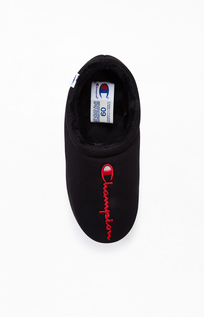 Black & Red Shuffle Script Slippers
