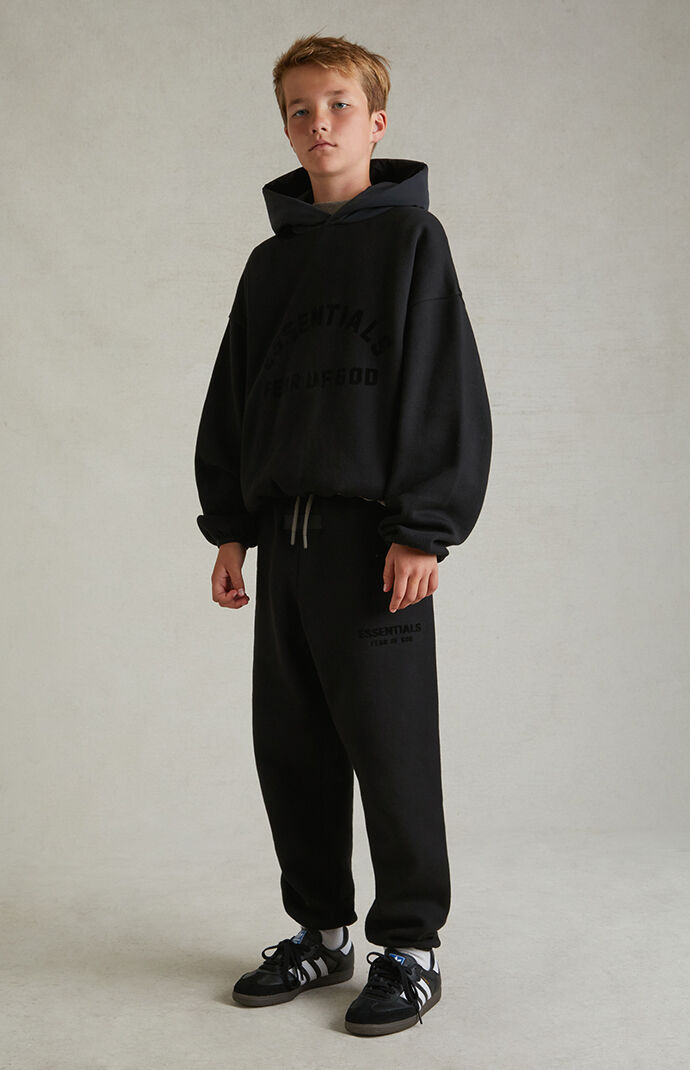 Kids Fear of God Essentials Black Nylon Fleece Hoodie | PacSun