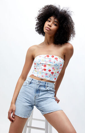 Eco Light Blue Baggy Boyfriend Denim Shorts image number 1