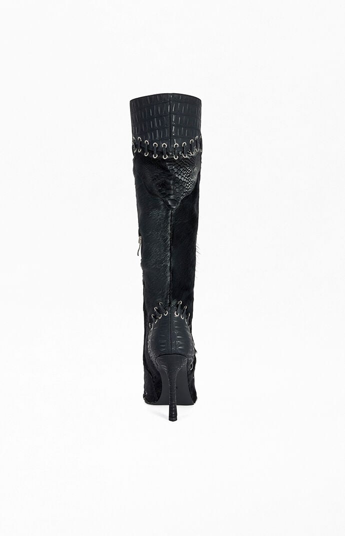 AZALEA WANG Women's Novak Black Leather Stiletto Boots