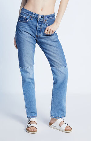 501 Medium Blue Pieced Straight Leg Jeans image number 2