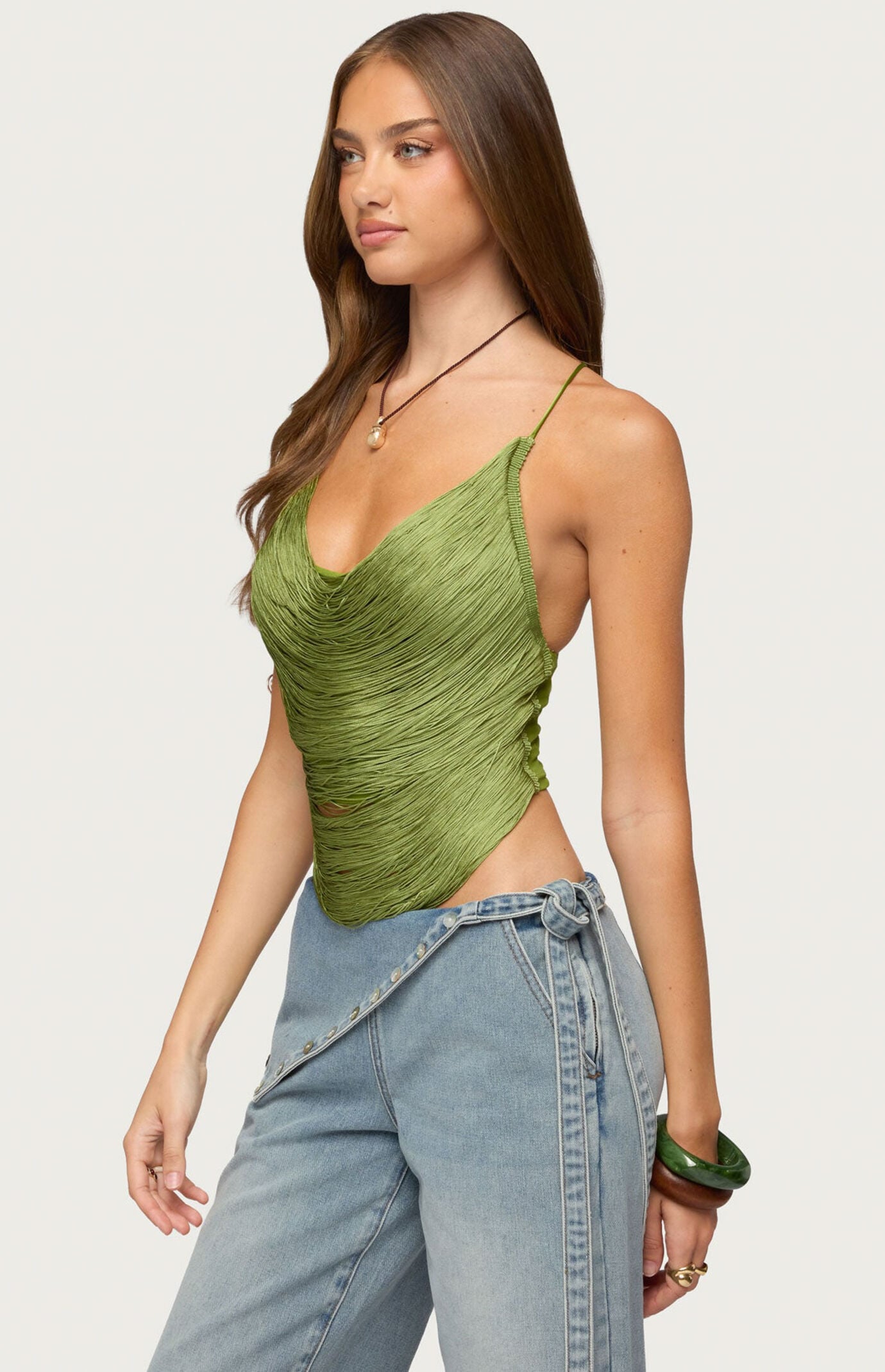 Edikted Elenie Fringed Cowl Neck Top