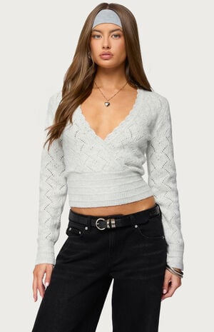 Janine Pointelle Knit V Neck Top image number 1