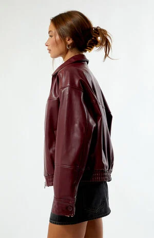 Faux Leather Bomber Jacket image number 2