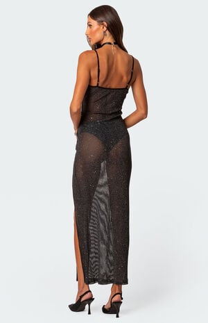 Sheer Micro Sequin Slitted Maxi Dress image number 4