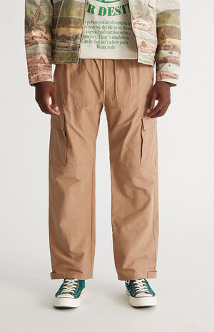 Khaki Nylon Baggy Cargo Pants image number 3
