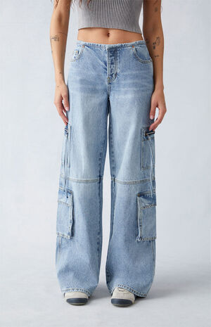 Light Indigo Low Rise Baggy Cargo Jeans image number 1