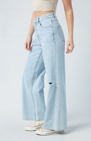 Eco Light Blue Ripped Wide Leg Jeans image number 2
