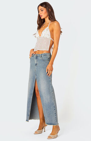 Embroidered Open Back Halter Top image number 4