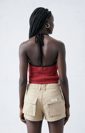 Light Brown Mid Rise Slouchy Workwear Shorts image number 4