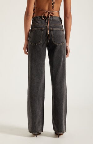 Madison High Waisted Girlfriend Jeans Washed Black image number 4