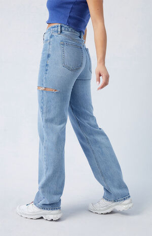 Eco Light Indigo Ripped Millie Mid Rise '90s Boyfriend Jeans image number 3