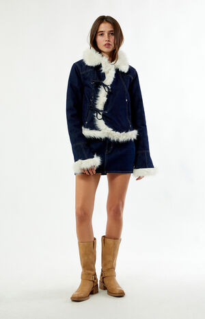 Iris Faux Fur Trim Denim Jacket image number 5