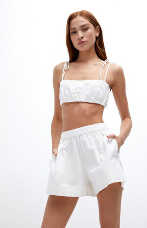 White Promenade Linen Shorts image number 1