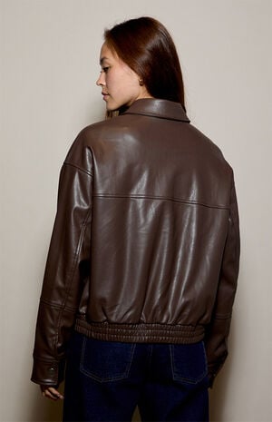 Faux Leather Bomber Jacket image number 4