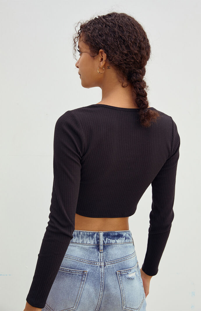 Hook And Eye Ribbed Long Sleeve T-Shirt