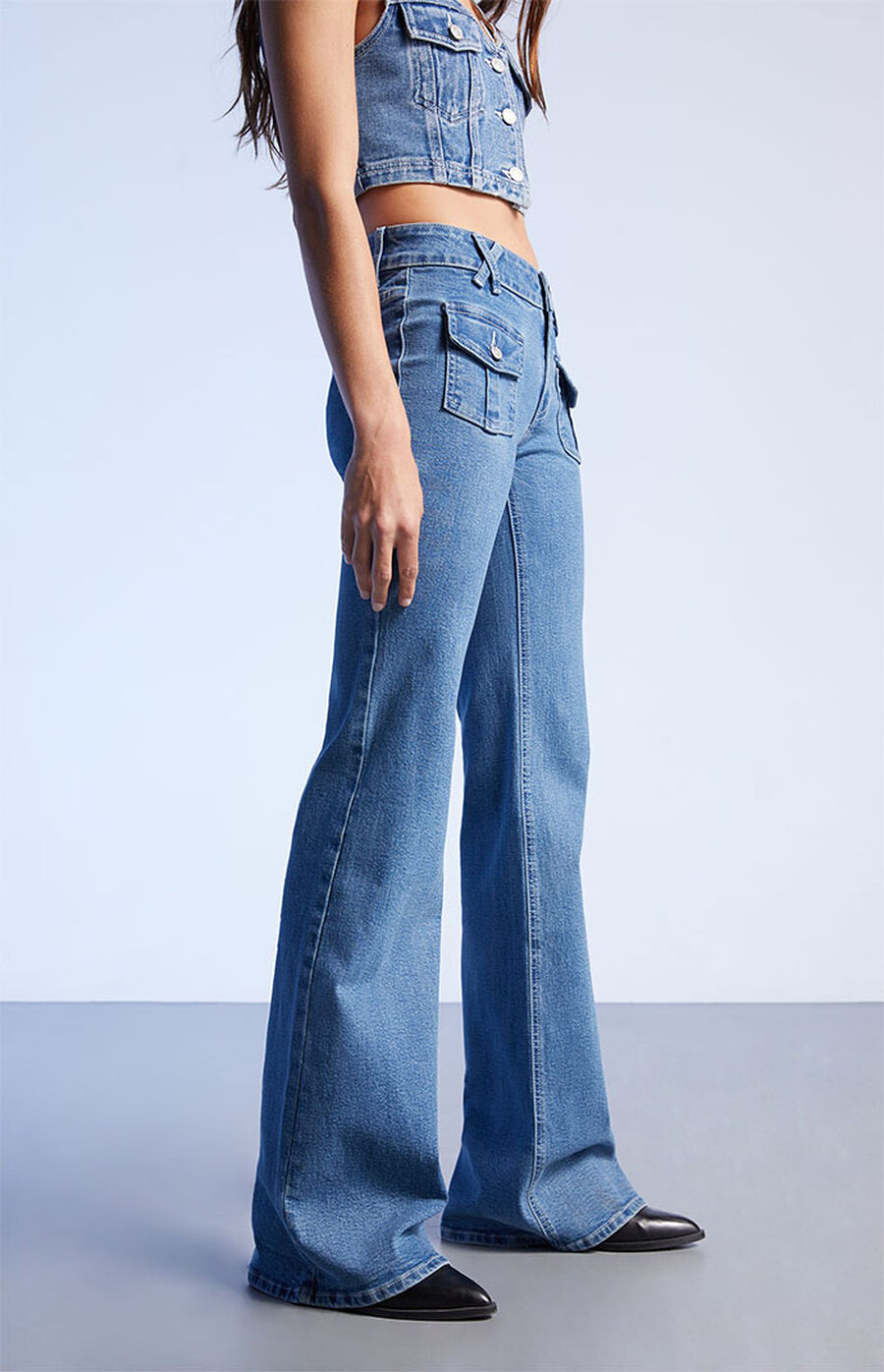 PacSun Dark Blue Low Rise Cargo Flare Jeans PacSun
