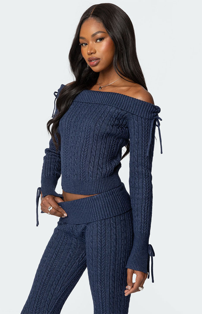 Edikted Chase Fold Over Cable Knit Top | PacSun