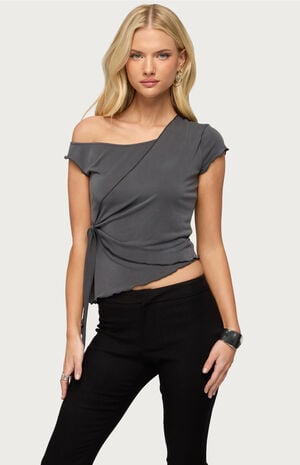 Asymmetric Off Shoulder Wrap Top image number 1