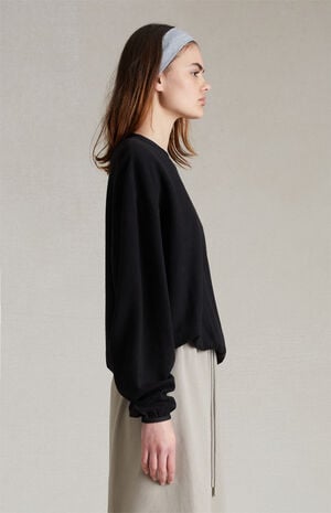 Women's Jet Black Reverse Fleece Crew Neck Sweatshirt image number 2