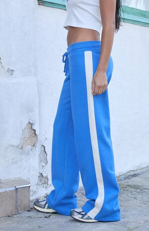 Blue Hilary Side Stripe Yoga Baggy Sweatpants image number 3