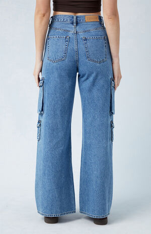 Medium Indigo Wide Leg Cargo Jeans image number 4