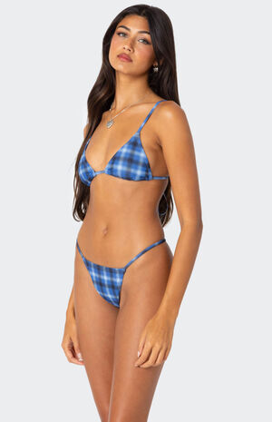Preppy Plaid Triangle Bikini Top image number 3