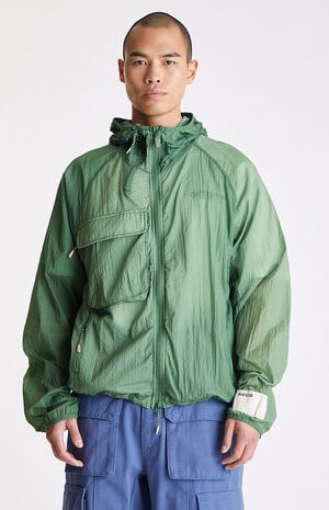 Nylon Zip Up Hooded Packable Running Jacket
