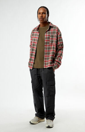 Grey & Red&nbsp;Plaid Long Sleeve Flannel Shirt image number 5